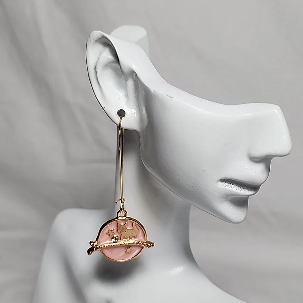 Pink and Gold Monn Cat Stars‎ Earrings
